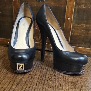 Fendi Black Platform Heels with Gold Accent